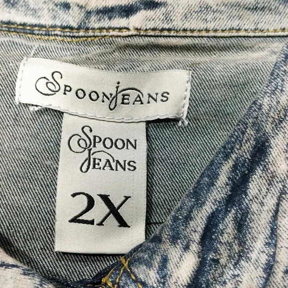 Plus Size Acid Antique Wash Button Front Long Sleeve Denim Jacket - denim - Picture 4 of 5